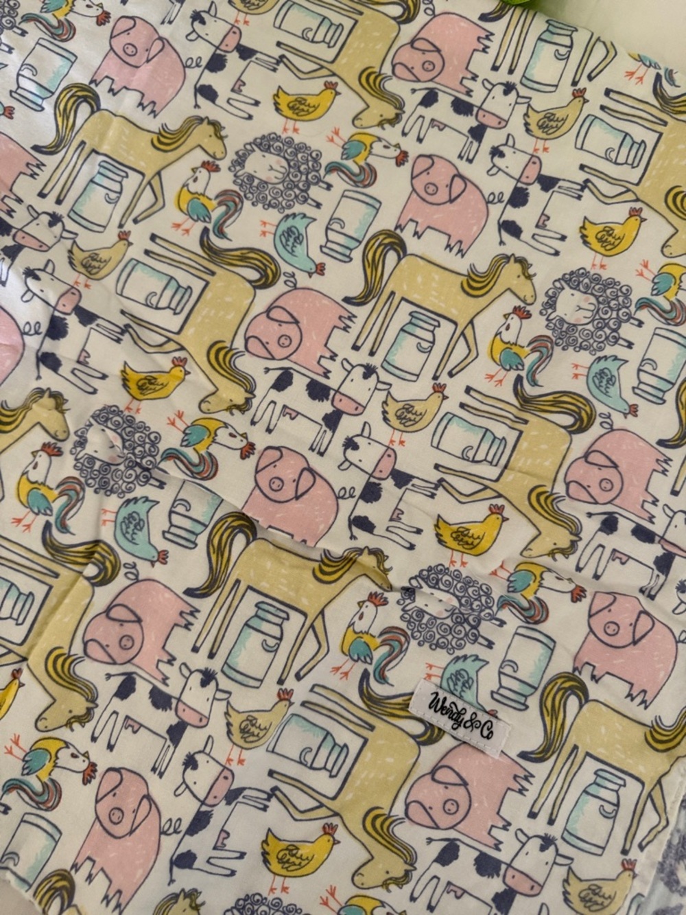 Wendy & Co flannel farm and sheep receiving blanket